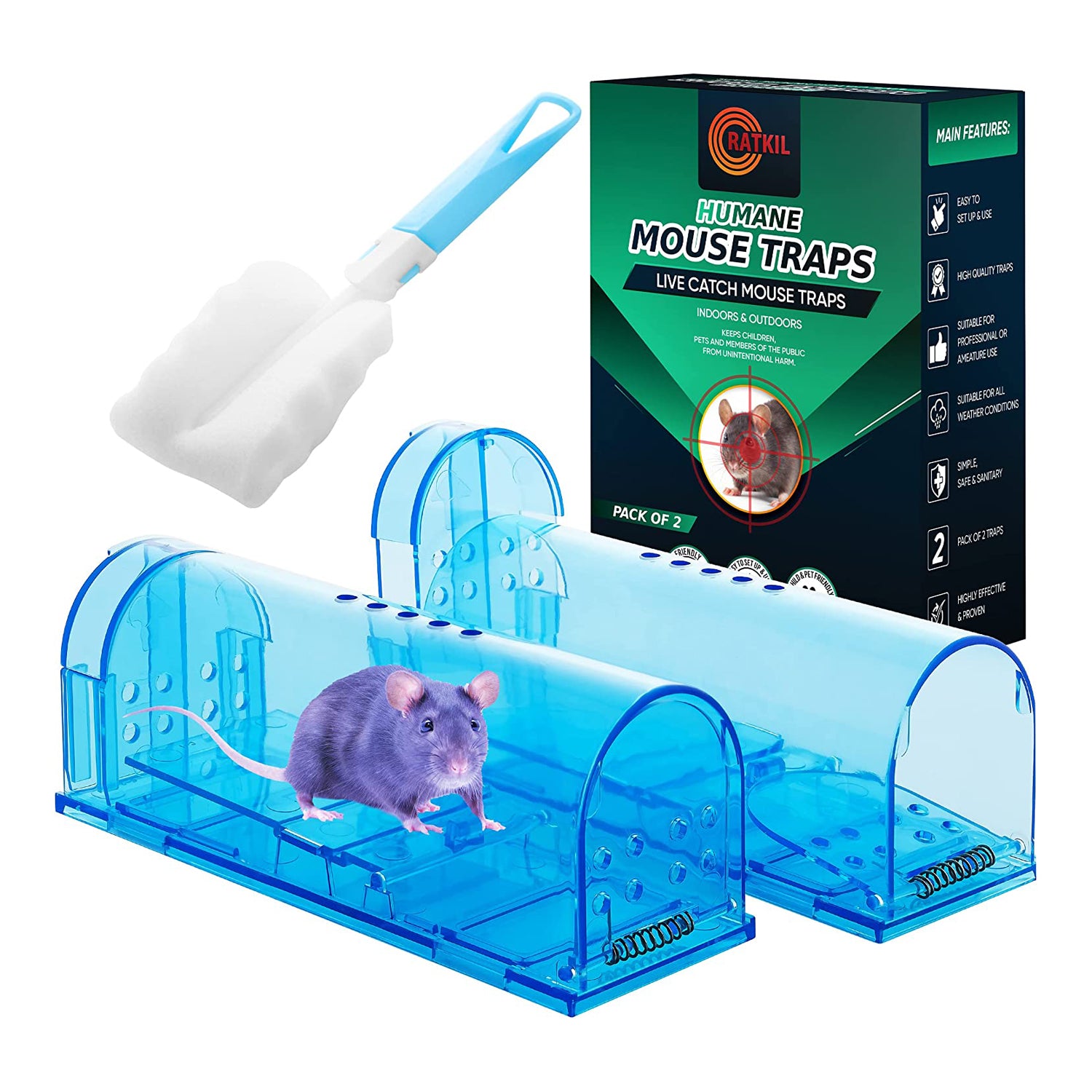 RatKil Humane Mouse Traps - 2 x Live See Through Rat & Mouse Traps For Indoors & Outdoors | Reusable, Child & Pet Friendly, Safe Alternative to Rat Poisoning, Mouse Poison & Mouse Traps That Kill