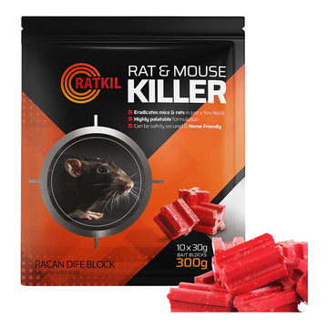 Ratkil Rat Poisoning Blocks 300g - Maximum Strength Rat Poison & Mouse Poisoning Indoor | Fast Acting Rat Killer Bait Blocks & Mouse Poison for Rodent Control